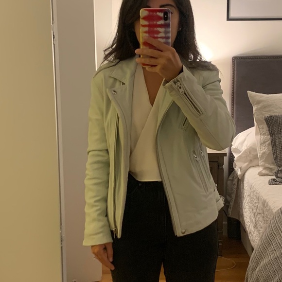 IRO NTW Blue White Leather Jacket Sz 38 - Picture 3 of 3